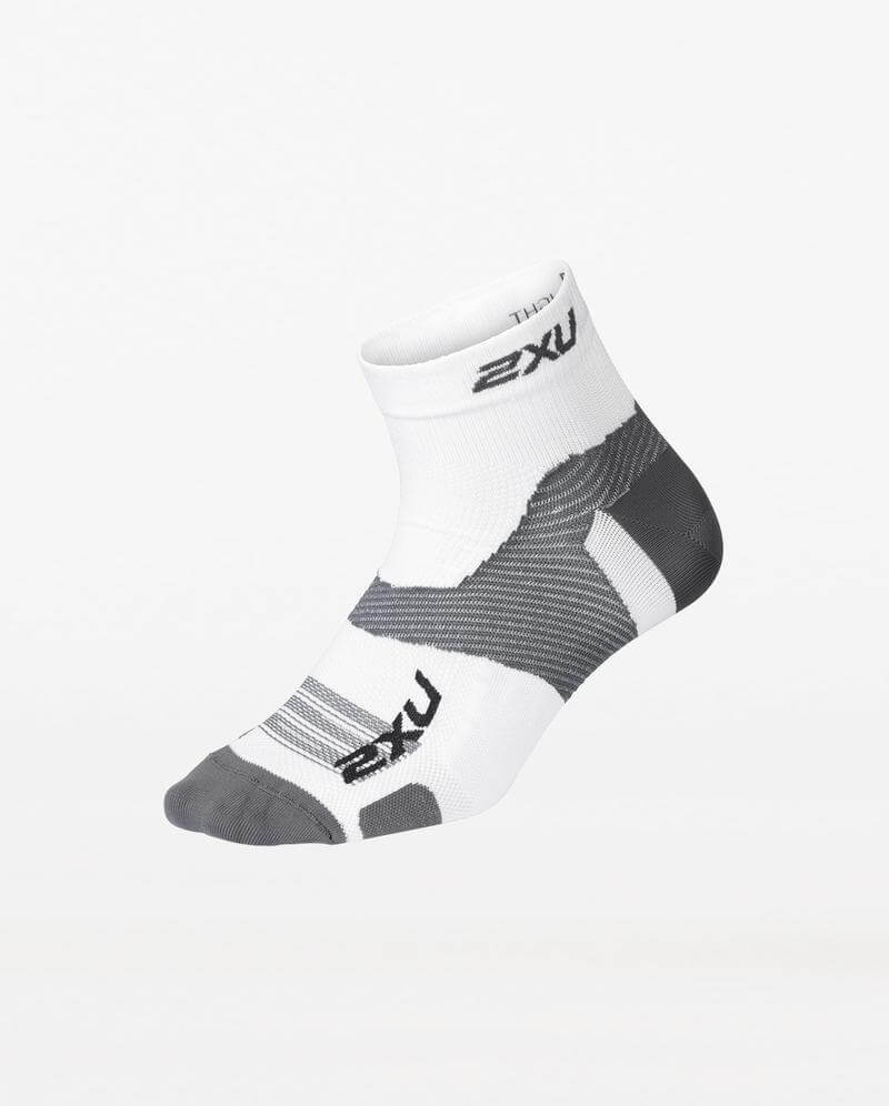 Vectr Ultralight 1/4 Crew Compression Socks, White/Grey