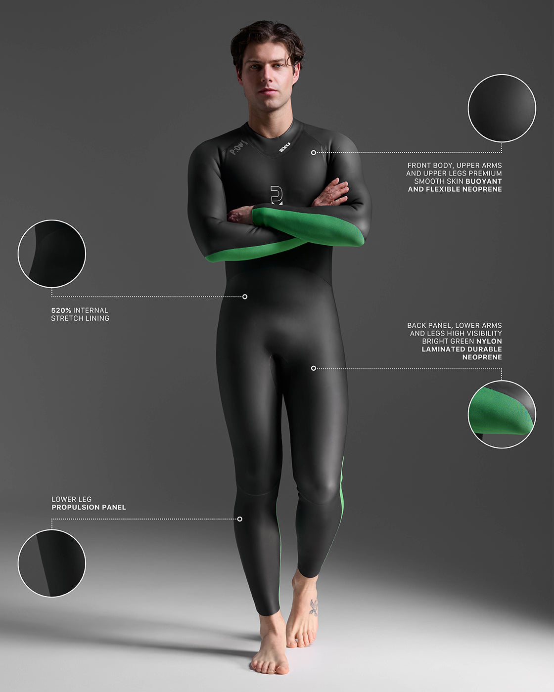 Men's Black and Green Propel Open Water Wetsuit | Triathlon gear | 2XU